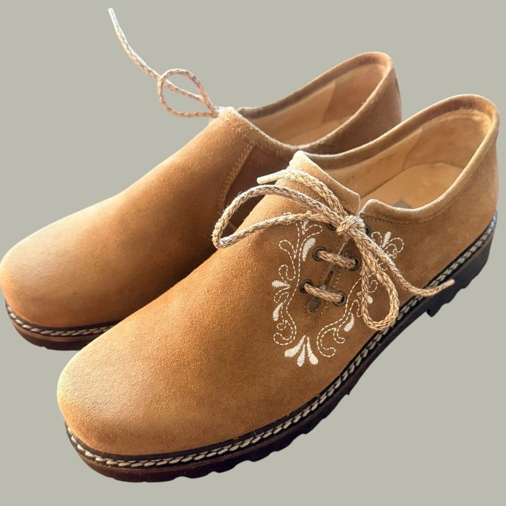 Dirndl+Bua  Leather Haferl Lederhosen Shoes 10 U.S. Trad. Austrian Folk Lace Up